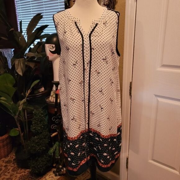 Modcloth XL Dress bird birds blue beach flamingo flamingos polka dot - Picture 3 of 11